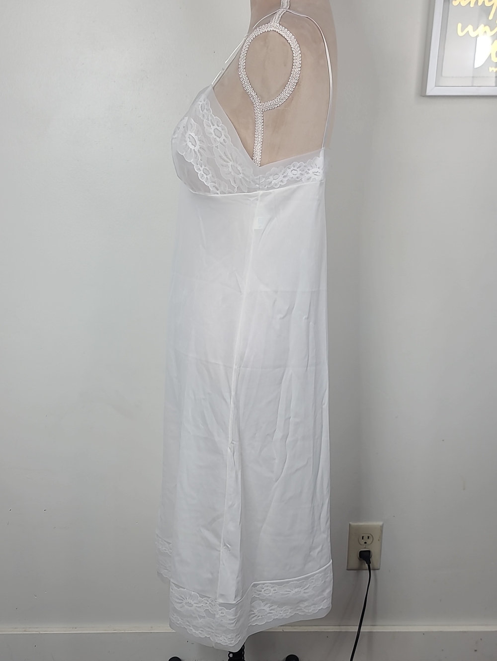 Vtg 70's Vanity Fair Ivory White Tricot Nylon Lace Trim 26" Full Slip Dress 36 - Picture 5 of 14